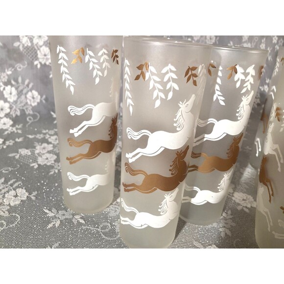 Libbey Vintage 60s Horses Tom Collins & Mixer Glass Set of 9 Mid Century Barware - Picture 4 of 7